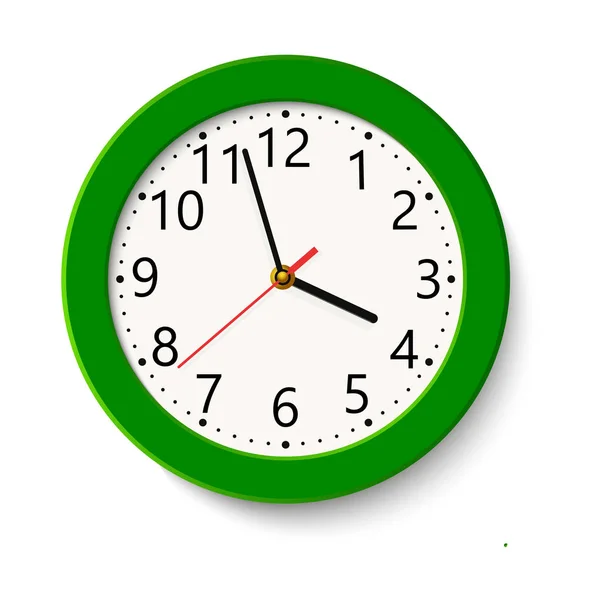 Clásico reloj de pared redondo verde aislado en blanco. Ilustración vectorial — Vector de stock