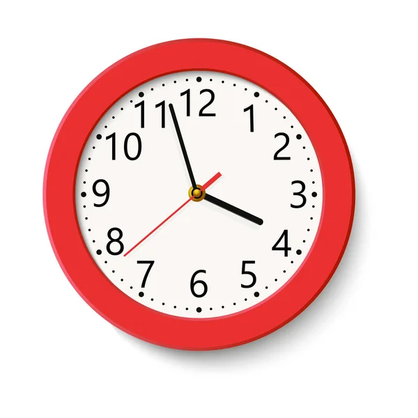 Klasyczny czerwony okrągły zegar ścienny na białym tle. Ilustracja wektorowa — Wektor stockowy