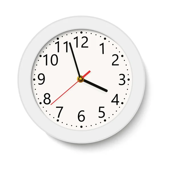 Klasyczny biały okrągły zegar ścienny na białym tle. Ilustracja wektorowa — Wektor stockowy