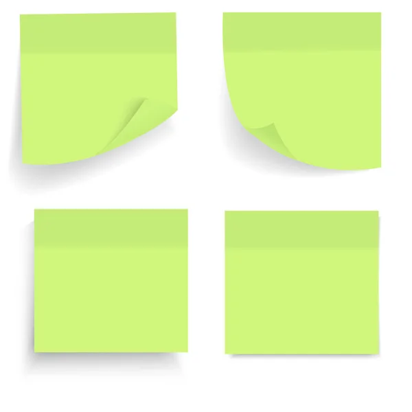 Set van groene Office vellen of kleverige stickers met schaduw geïsoleerd op een transparante achtergrond. Lege gele Notitiesjabloon voor uw ontwerp. Vectorillustratie — Stockvector