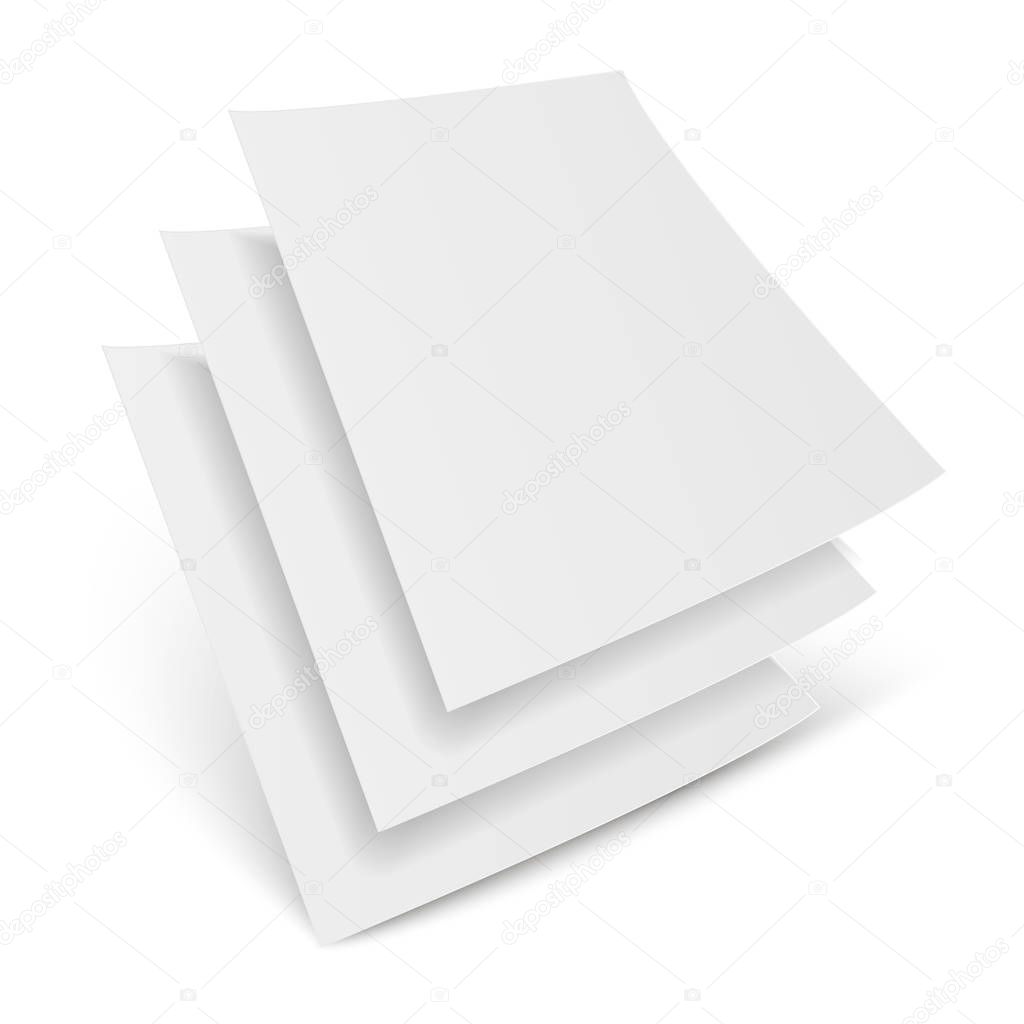 Three Blank Paper Leaflet, Flyer, Broadsheet, Flier, Follicle. Mock Up Template Ready For Your Design. Vector 