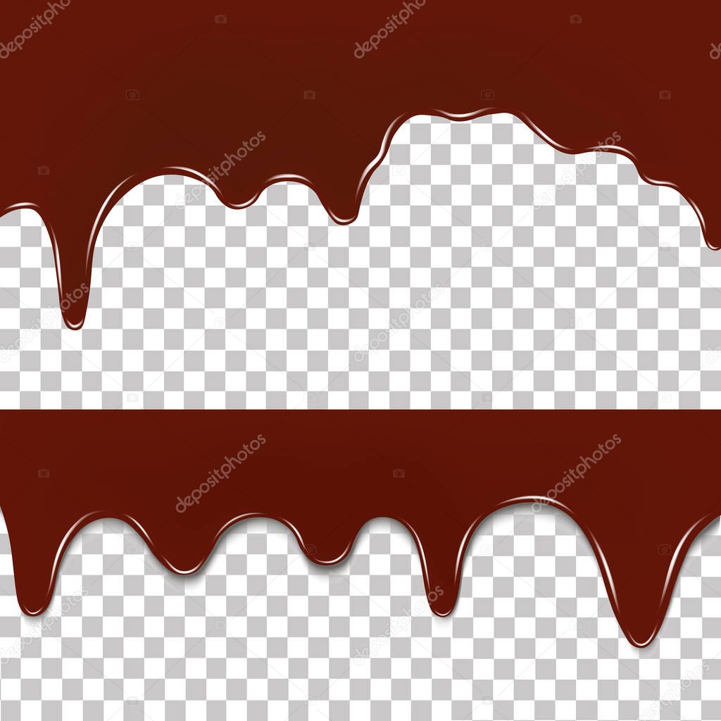Melted chocolate dripping on transparent background. Set of realistic chocolate drips on transparent background. Vector illustration