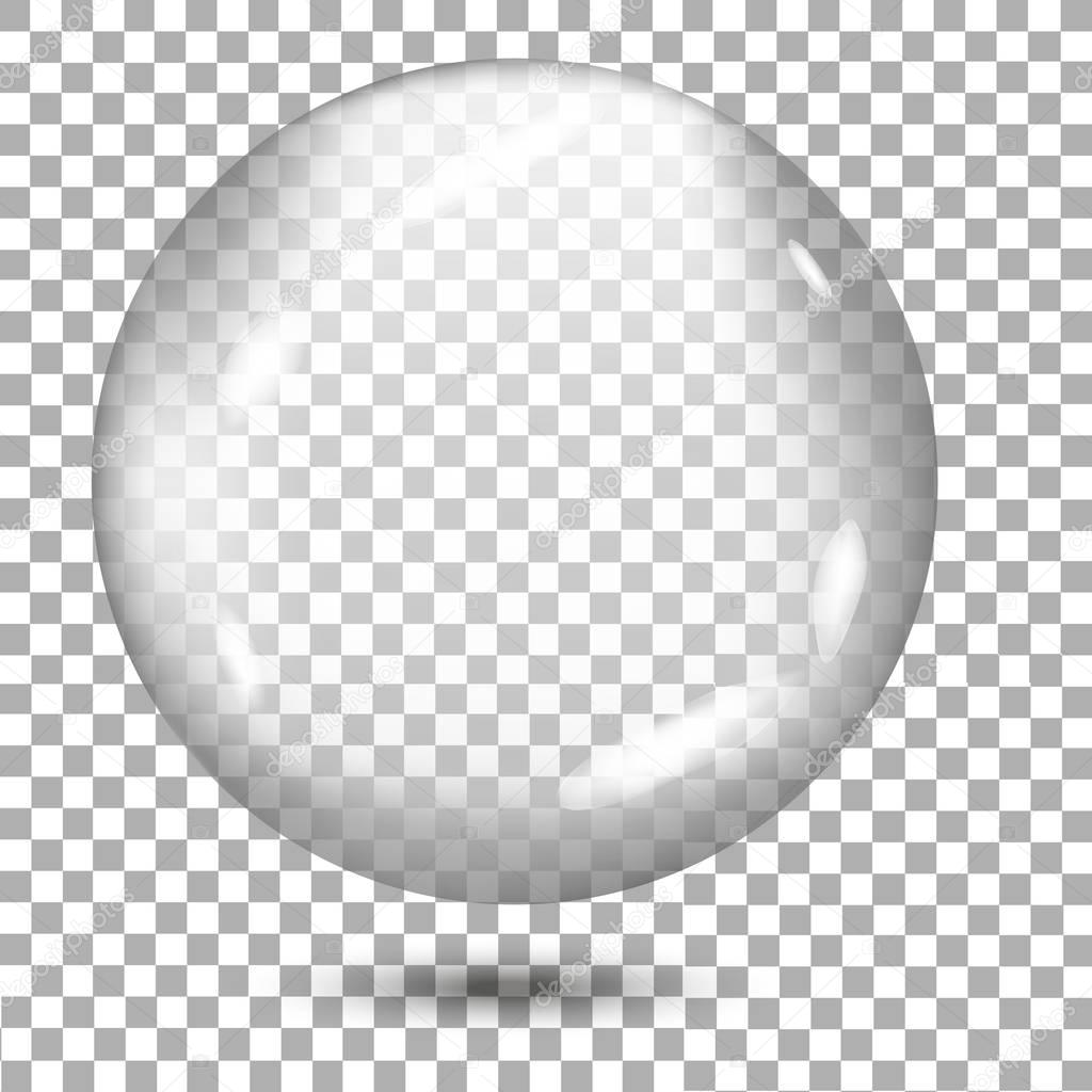 Transparent gray sphere with shadow on transparent background. Vector 