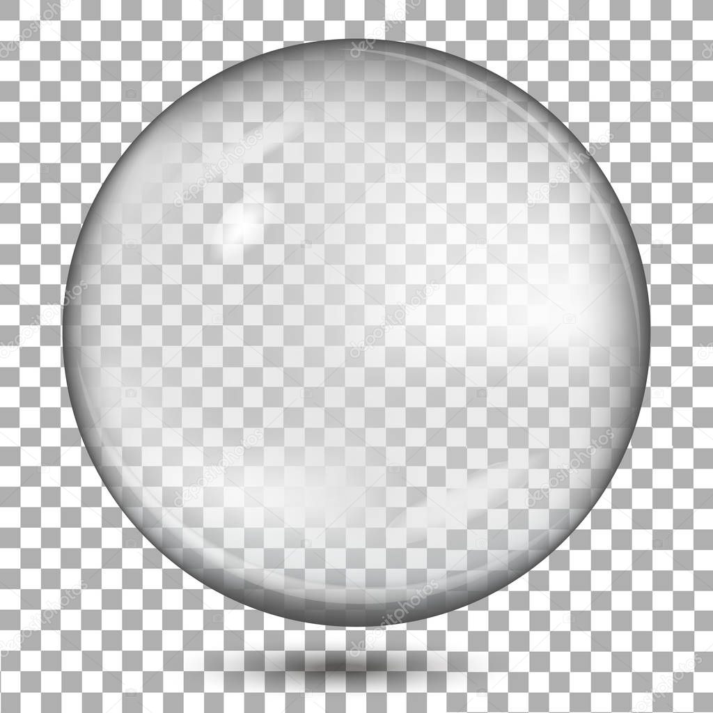 Transparent gray sphere with shadow on transparent background. Vector 
