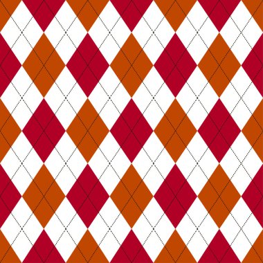Kırmızı ve beyaz dikiş ile turuncu tonlarında sorunsuz ekose deseni. Vektör çizim