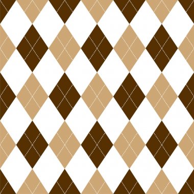 Sorunsuz argyle desen beyaz dikiş koyu kahverengi tonlarında. Vektör çizim