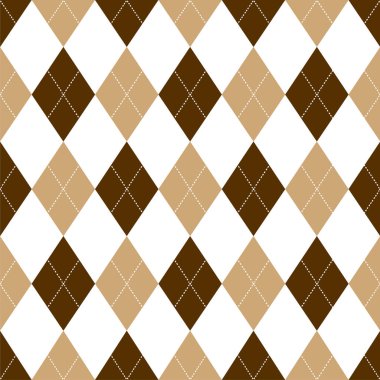 Seamless argyle pattern in shades of dark brown with white stitch. Vector illustration clipart