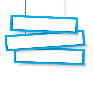 Vector blank blue 3 Line wonky hanging banners. Vector illustration clipart