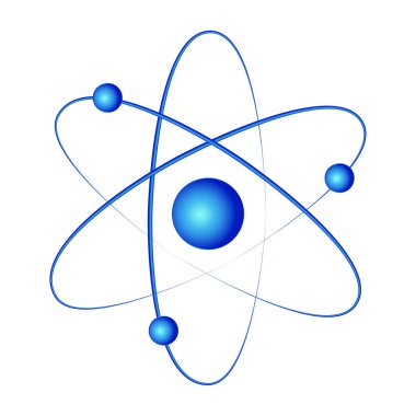 Atom, beyaz fotogerçekçi vektör illüstrasyonunda izole edildi