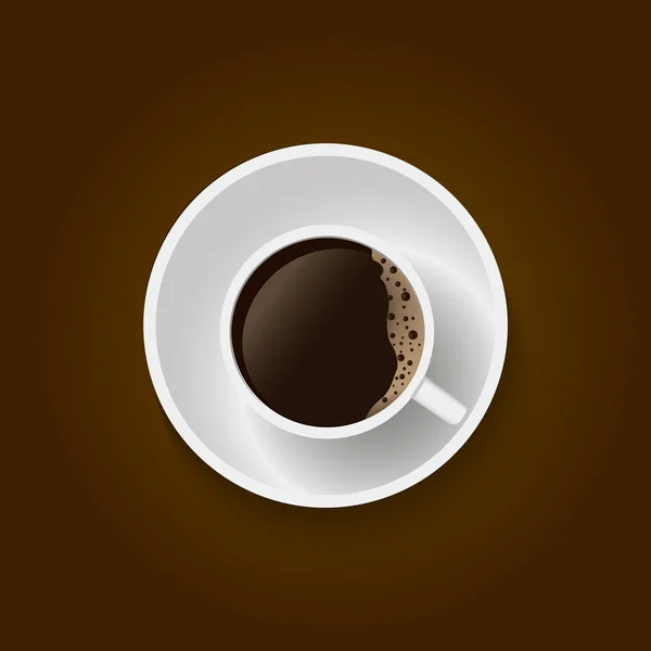 Taza de café realista sobre fondo marrón. Ilustración vectorial — Vector de stock