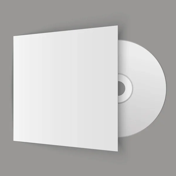 Disco compacto branco em branco com tampa sobre mesa de madeira e fundo de parede de concreto. Faz asneira. Disco CD. Ilustração vetorial —  Vetores de Stock
