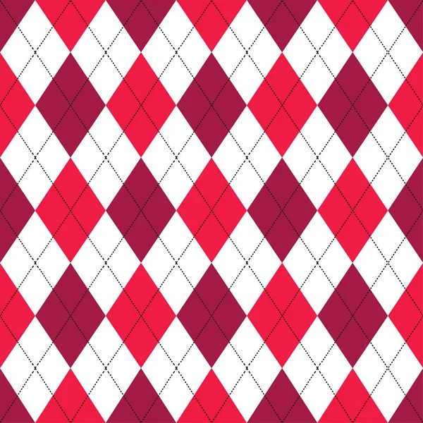 Бесшовный аргайл в оттенках красного с белым стежком. Векторная иллюстрация — стоковый вектор