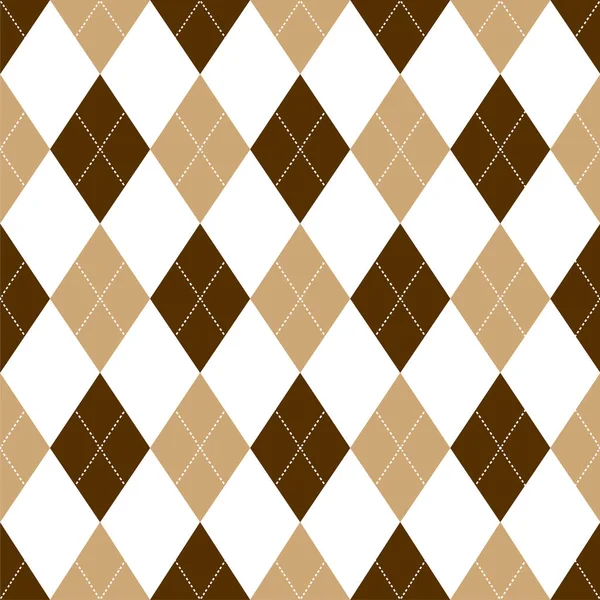 Seamless argyle pattern in shades of dark brown with white stitch. Vector illustration — Stock Vector