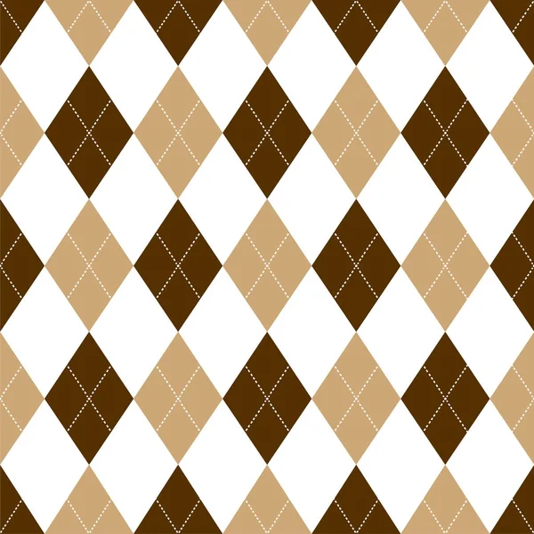 Seamless argyle pattern in shades of dark brown with white stitch. Vector illustration — Stock Vector