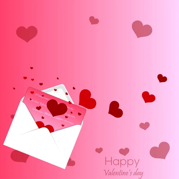 Happy Valentine 's Day pink background with envelope and hearts. Векторная иллюстрация — стоковый вектор