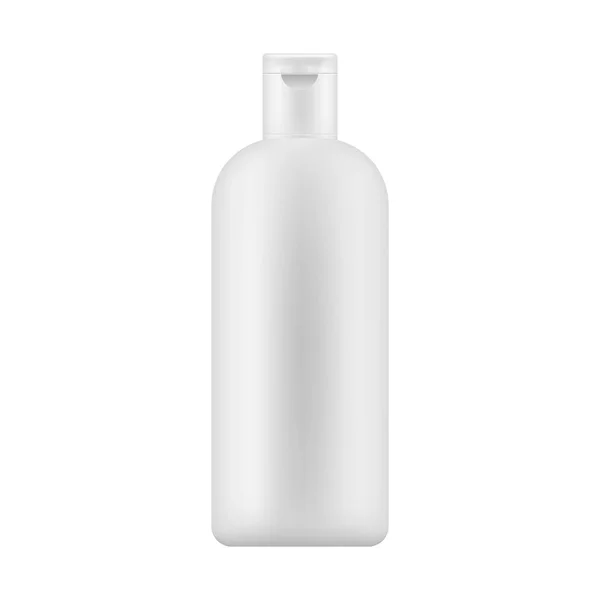 Mock πάνω από λευκό πλαστικό μπουκάλι με καπάκι για το λοσιόν σώματος, σαμπουάν, το γάλα για την περιποίηση του δέρματος. Εικονογράφηση διάνυσμα — Διανυσματικό Αρχείο