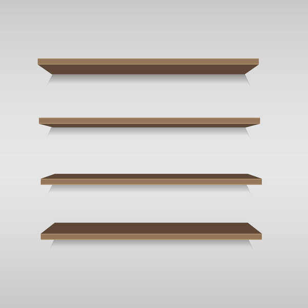 Empty brown shop shelf, retail shelves, 3d store wall display vector illustration