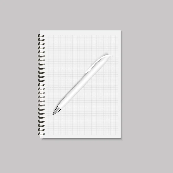 現実的な空白スパイラル メモ帳と鉛筆をモックアップします。ベクトル — ストックベクタ
