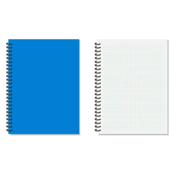 Bloc de notas realista en blanco y hoja cuadrada de papel maqueta para arriba. Vecto. — Vector de stock