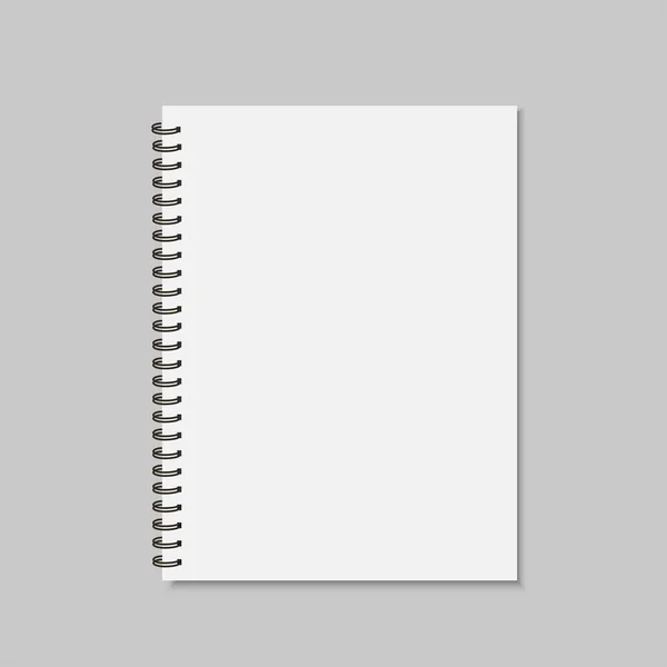 Cuaderno espiral realista en blanco maqueta. Ilustración vectorial — Vector de stock