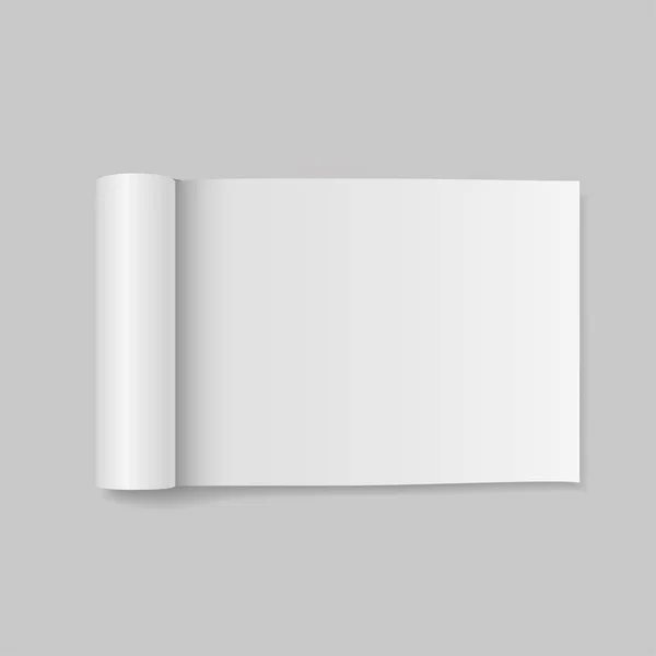 Plantilla de revista abierta en blanco con páginas enrolladas. Ilustración vectorial — Vector de stock
