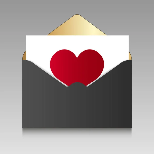 Realistic black envelope  with heart isolated on a background. Vector illustration — Stock Vector