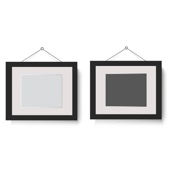 Moldura fotográfica em branco na parede com sombra. Design para interior moderno. Ilustração vetorial — Vetor de Stock