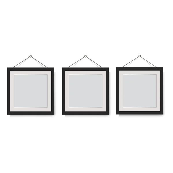 Moldura fotográfica em branco na parede com sombra. Design para interior moderno. Ilustração vetorial — Vetor de Stock