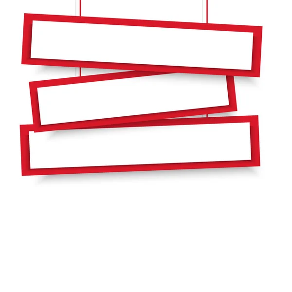 Vektor leere rote 3-zeilige wonky hängende Banner. Vektorillustration — Stockvektor