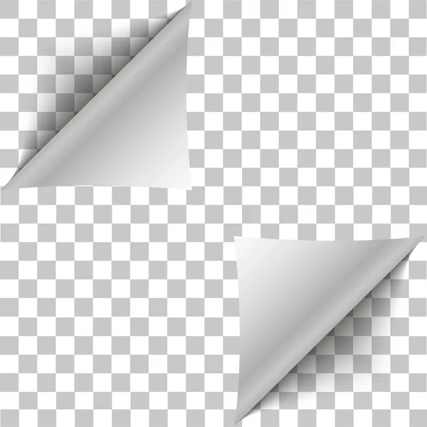 White page double corner curled for your design. White gradient paper curl with shadow isolated on transparent background. Vector sticker paper note for memo and notic Place for text — Stock Vector