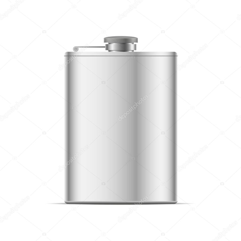 Realistic metal hip flask . Vector illustration.