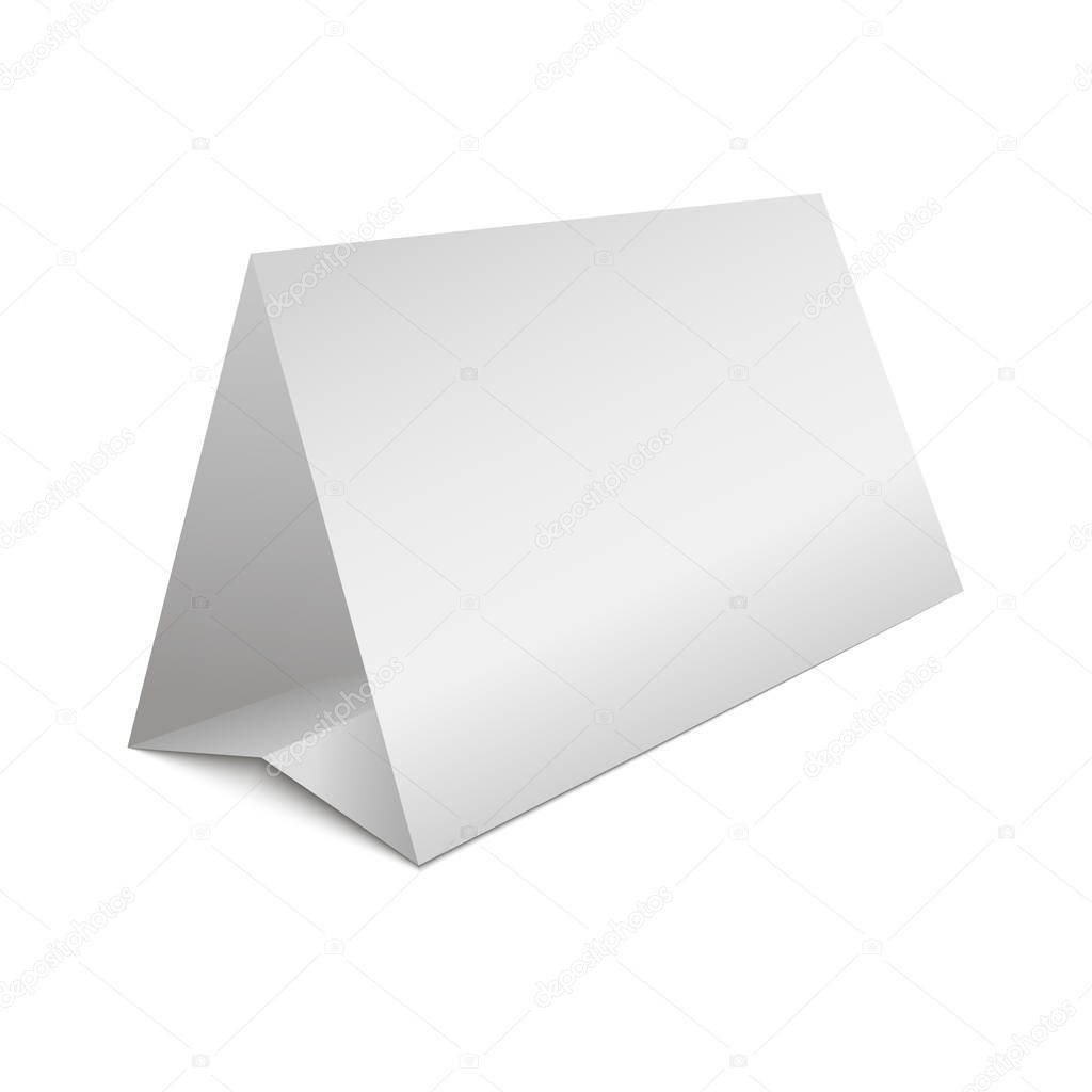 Blank paper horizontal triangle table ten cards on white background with shadow. Vector
