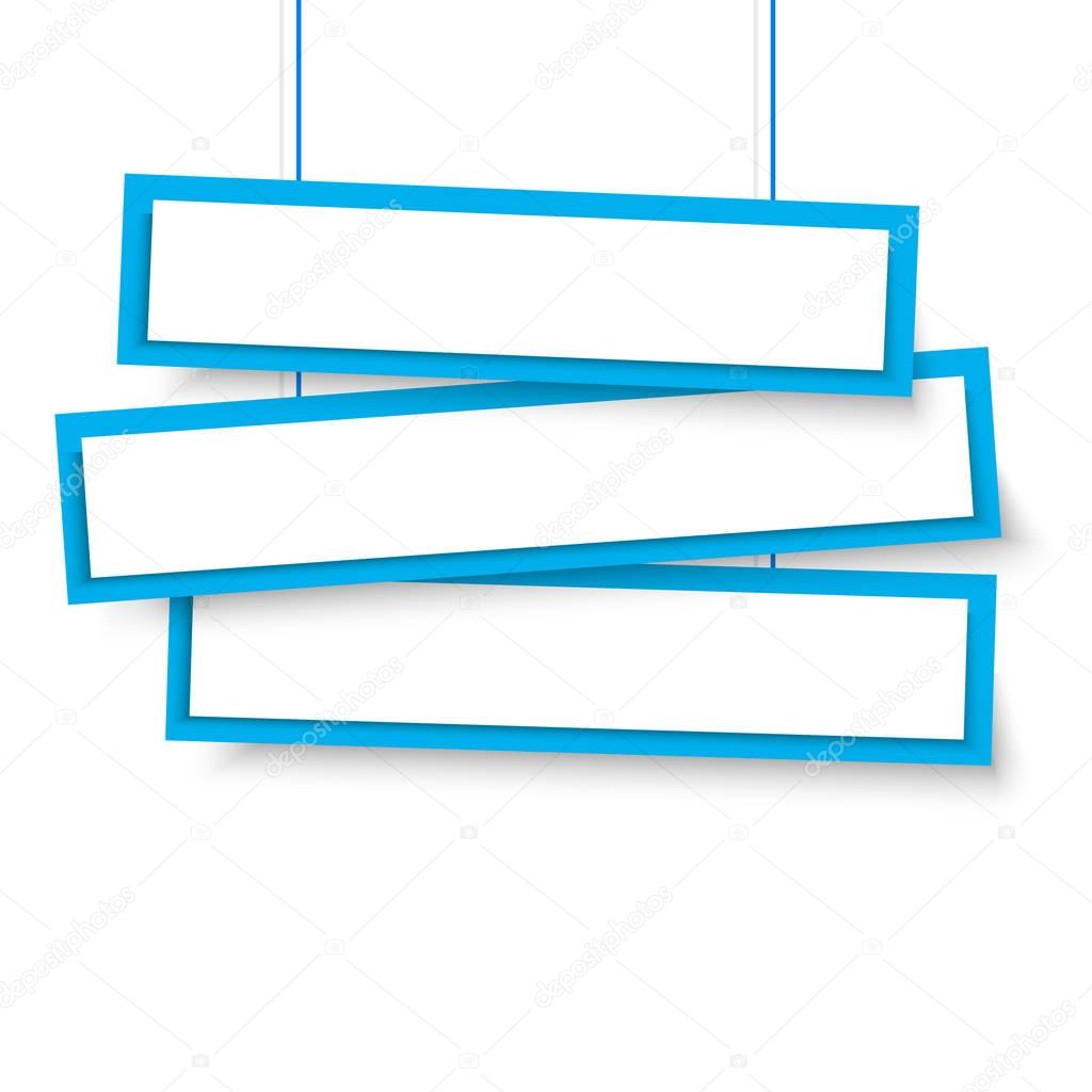 Vector blank blue 3 Line wonky hanging banners. Vector illustration