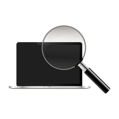 Gerçekçi defter ve vektör çizim büyüt. Not defterinde arama