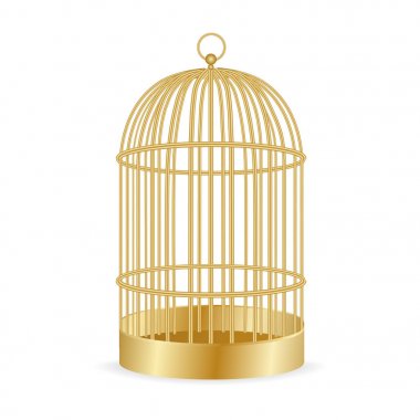Gerçekçi altın kuş kafesi üzerinde beyaz izole. vektör çizim