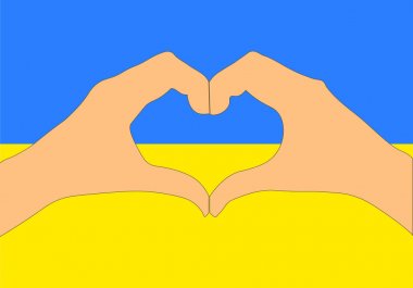 Ukrayna bayrağı ve bir kalp şekil verme eller vektör çizimi