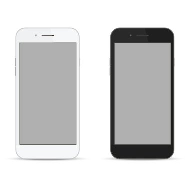 Gerçekçi beyaz ve siyah akıllı telefon. vektör çizim
