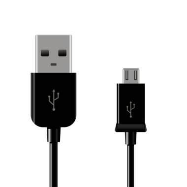 Kablo USB ve mikro Usb prizler izole beyaz arka plan üzerinde. Gerçekçi vektör çizim