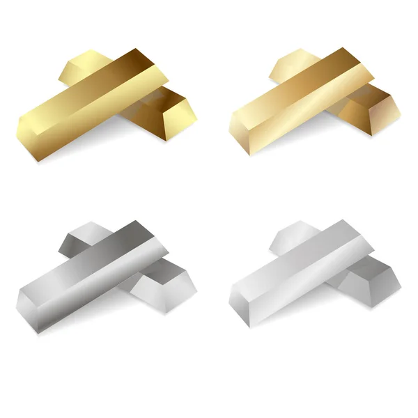 Verzameling van goud en zilver bars. Vectorillustratie — Stockvector