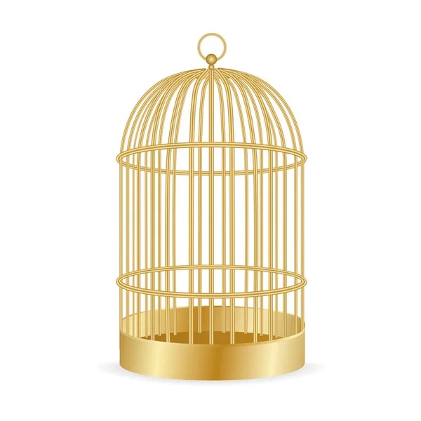 Realistische goldene Vogelkäfig isoliert auf weiß. Vektorillustration — Stockvektor