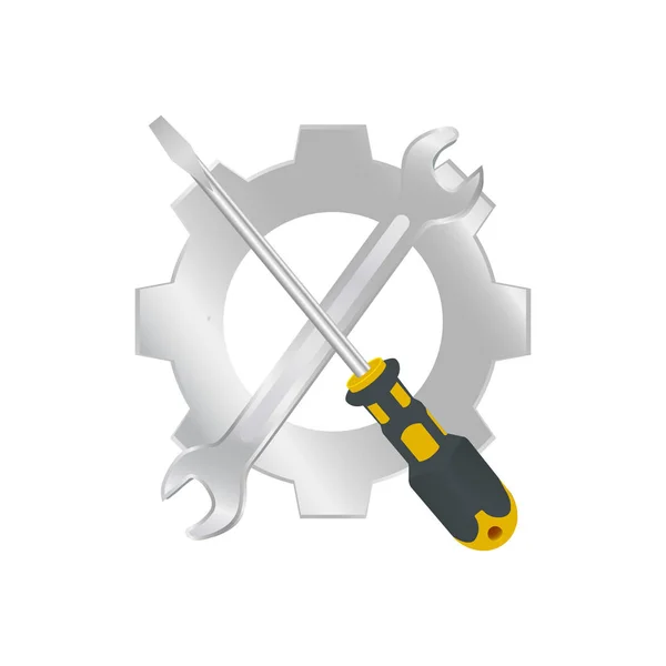 Schraubendreher Schraubenschlüssel und Getriebe Reparatur-Logo. Vektorillustration — Stockvektor