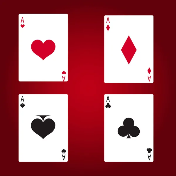 Zestaw kart do gry ace wektor na czerwonym tle — Wektor stockowy