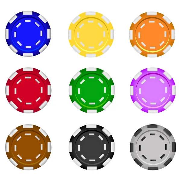 Conjunto de fichas de casino sobre un fondo blanco. Fichas de póker. Ilustración realista vectorial — Vector de stock