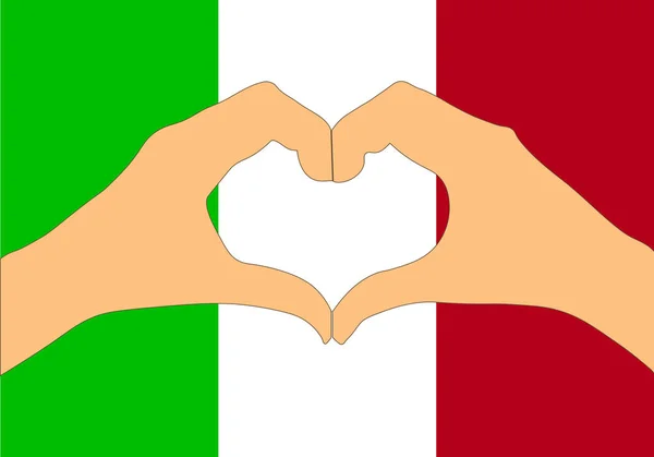 Ilustración vectorial de la bandera de Italia y las manos haciendo una forma de corazón — Archivo Imágenes Vectoriales