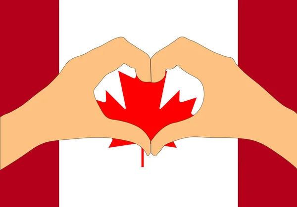 Illustration vectorielle du drapeau et des mains du Canada en forme de coeur — Image vectorielle