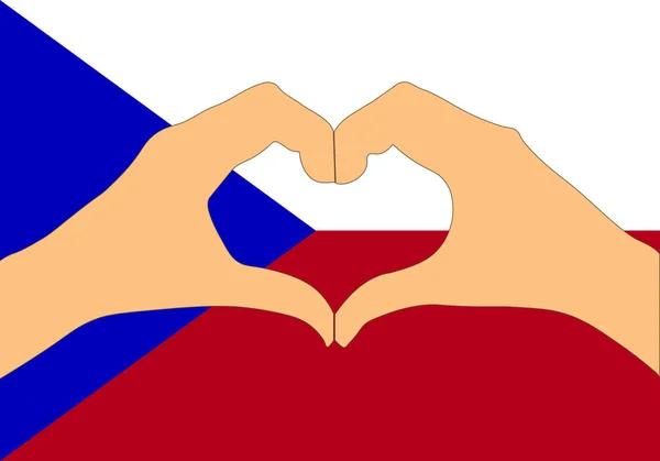 Çek Cumhuriyeti bayrağı ve bir kalp şekil verme eller vektör çizimi — Stok Vektör