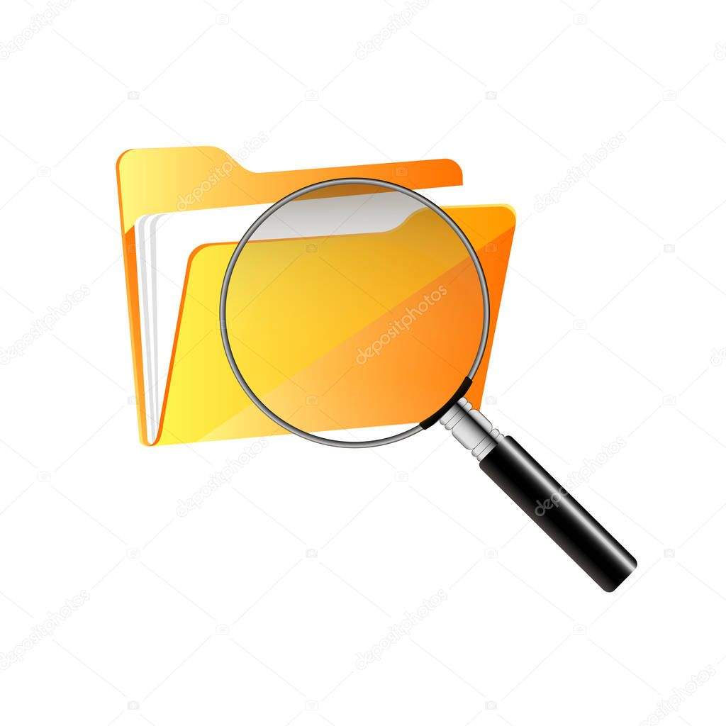 File folder and magnifier on it . Search icon vector