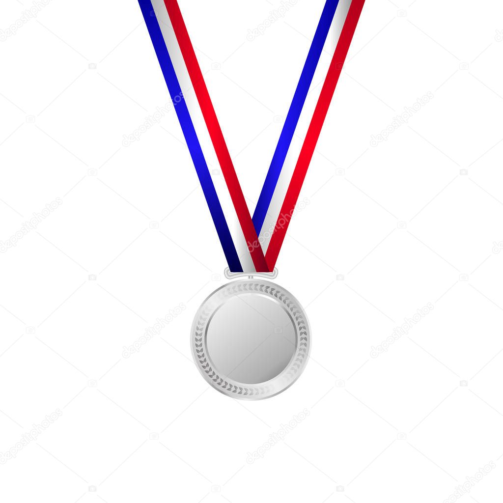 Vector illustration of silver medal with ribbon