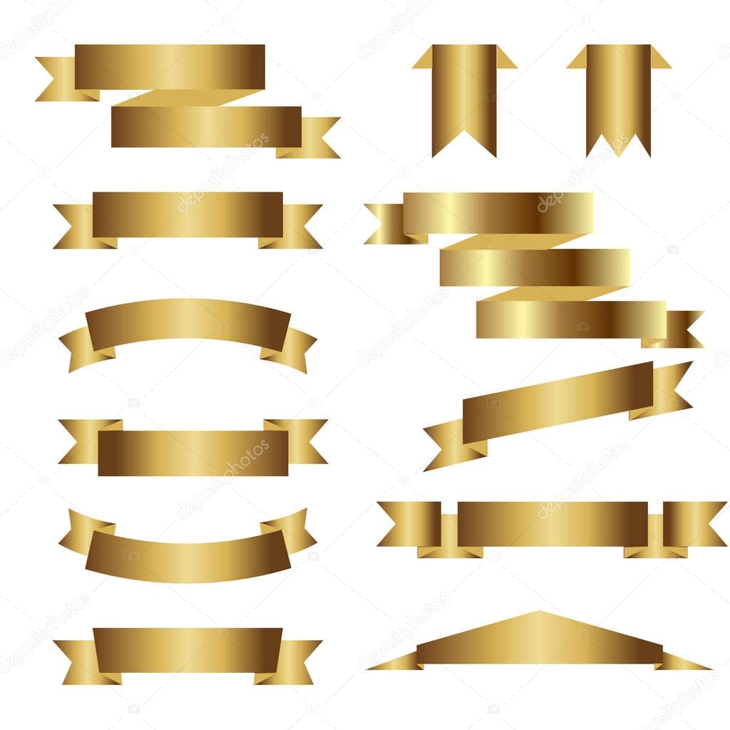 Set of golden ribbons on white background. Vector illustration