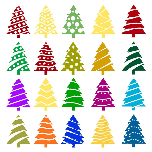 Conjunto de árvores de Natal de cores diferentes. Vetor — Vetor de Stock
